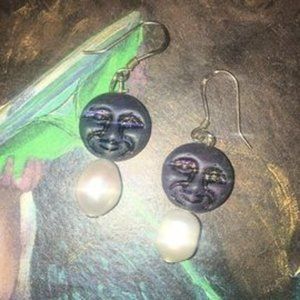 Moon and sea earrings- Pisces natural semiprecious handmade sterling silver
